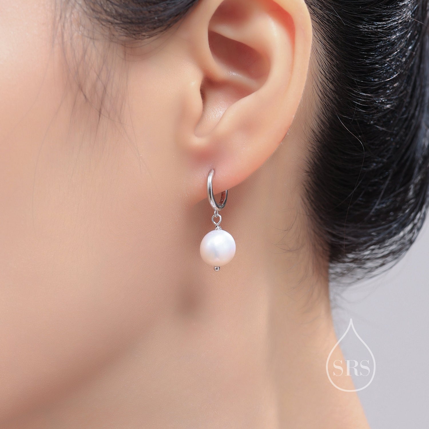 Sterling Silver Baroque Pearl Huggie Hoop Earrings, Drop Earrings with 18ct Gold Plate, Genuine Freshwater Pearls, Irregular Pearls J32