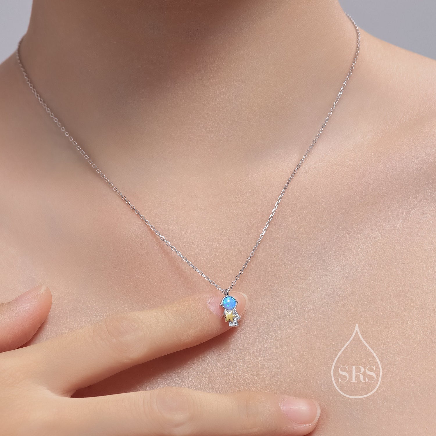 Opal Astronaut Holding Star Pendant Necklace
