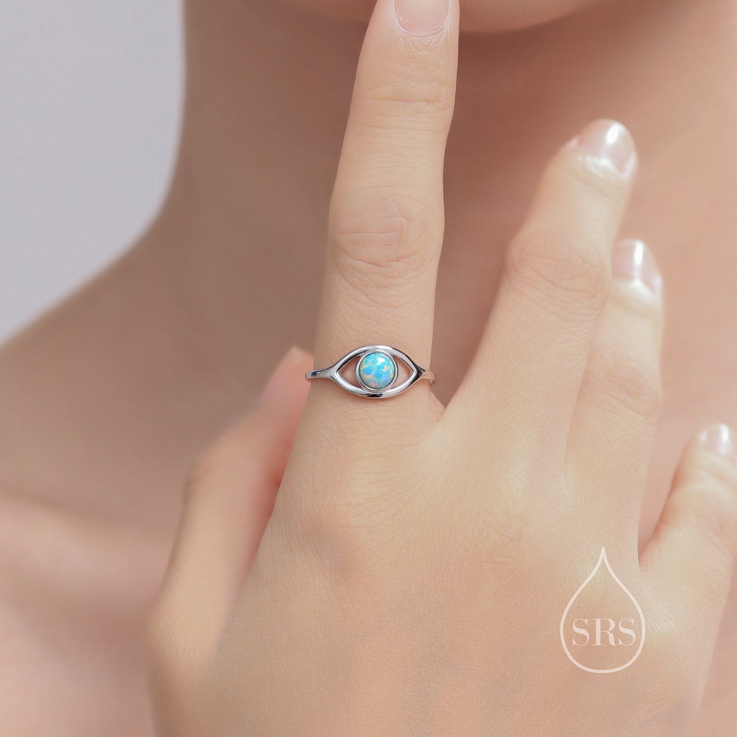 Sterling Silver Moonstone Eye Ring, Simulated Moonstone Evil Eye Ring, Adjustable Size