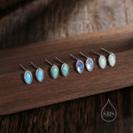 Sterling Silver Blue Opal Marquise Stud Earrings, 3x6mm Marquise Stud, Lab Blue Opal Tiny Earrings, Gold or Silver, Minimalist