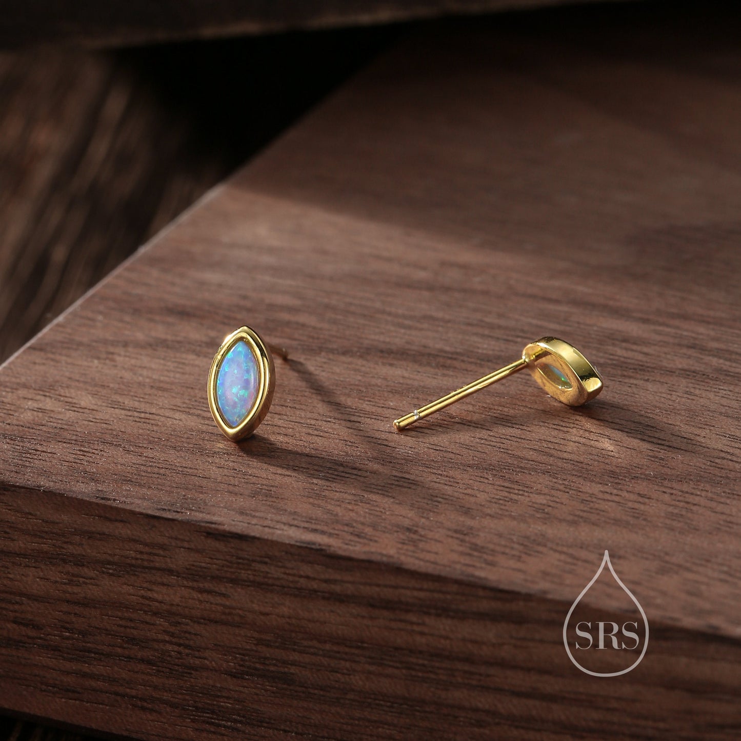 Sterling Silver Blue Opal Marquise Stud Earrings, 3x6mm Marquise Stud, Lab Blue Opal Tiny Earrings, Gold or Silver, Minimalist