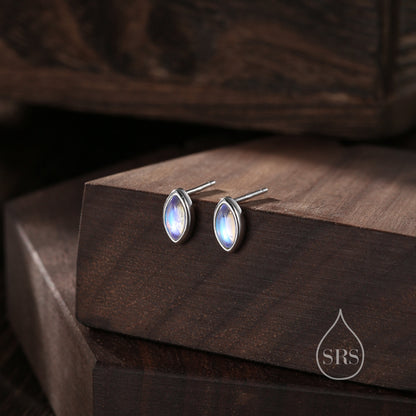 Sterling Silver Moonstone Marquise Stud Earrings, 3x6mm Marquise Stud, Lab Moonstone Earrings, Gold or Silver, Minimalist