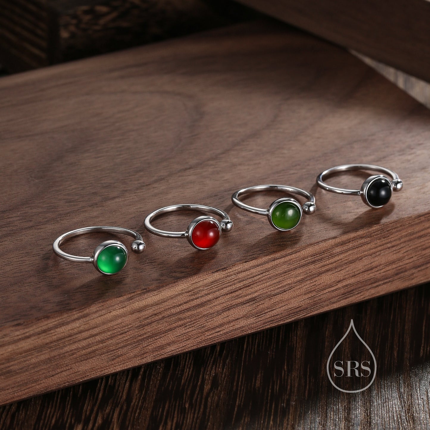 Natural Red Carnelian Open Ring in Sterling Silver, 6mm Red Onyx Stone, Bezel Set, Adjustable Size, Red Chalcedony Ring