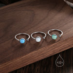 Blue Opal Open Ring in Sterling Silver, 6mm Lab Opal Stone, Bezel Set Simulated Blue Opal Ring, Adjustable Size