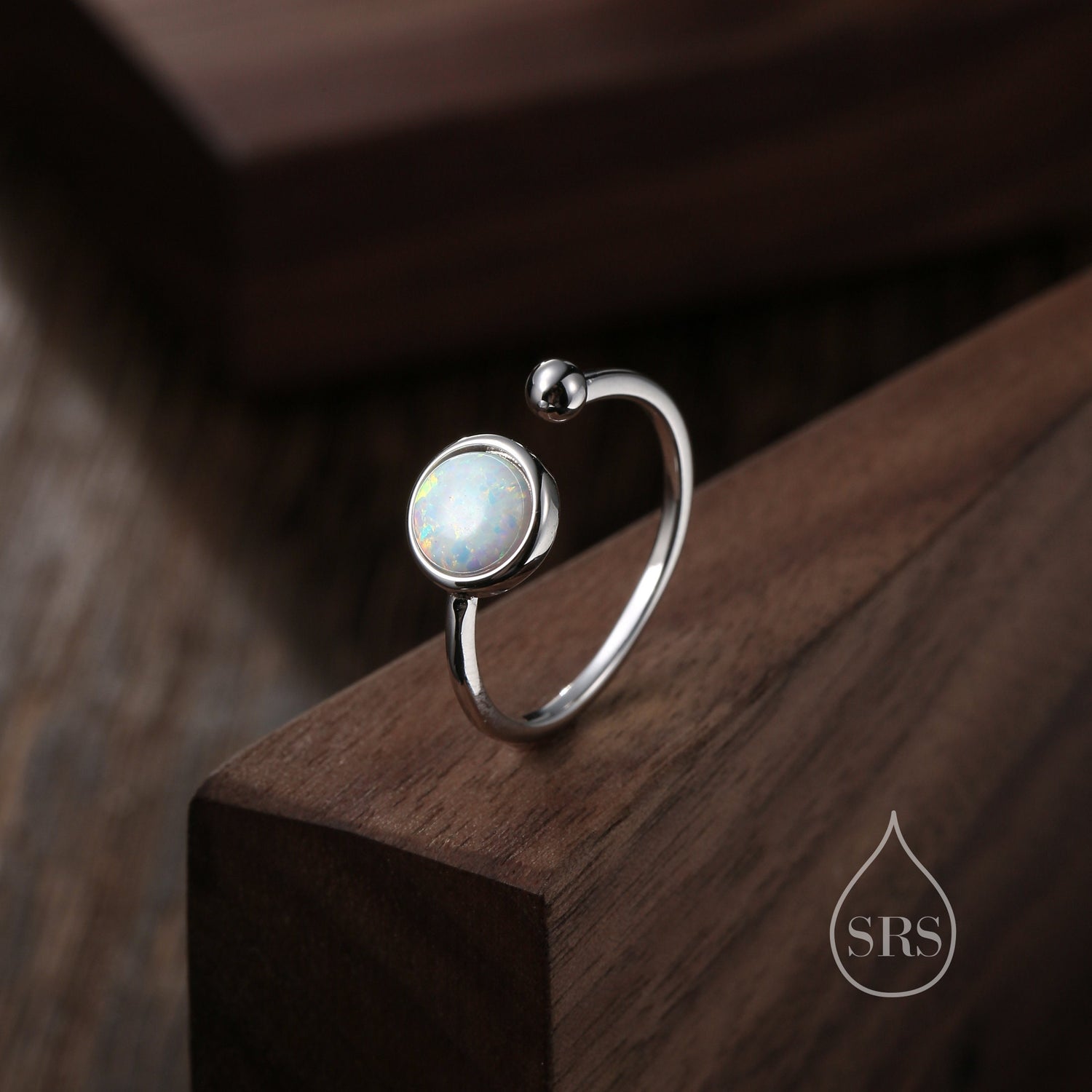 White Opal Bezel Open Ring