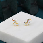 Mystic AB CZ Marquise Cluster Stud Earrings in Sterling Silver, Silver or Gold, Colour Changing Aurora Earrings, CZ Wing Earrings
