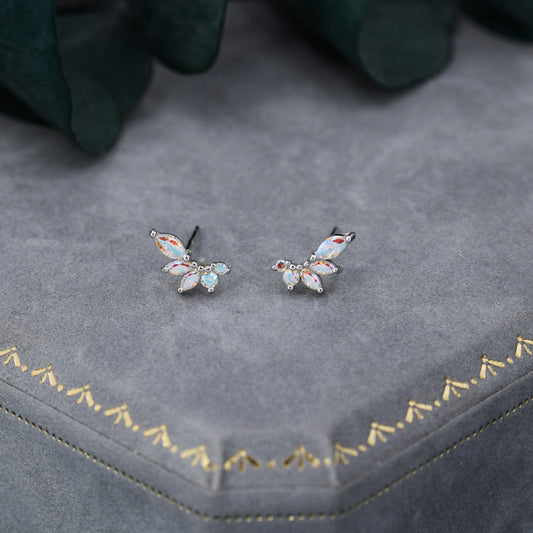 Mystic AB CZ Marquise Cluster Stud Earrings in Sterling Silver, Silver or Gold, Colour Changing Aurora Earrings, CZ Wing Earrings