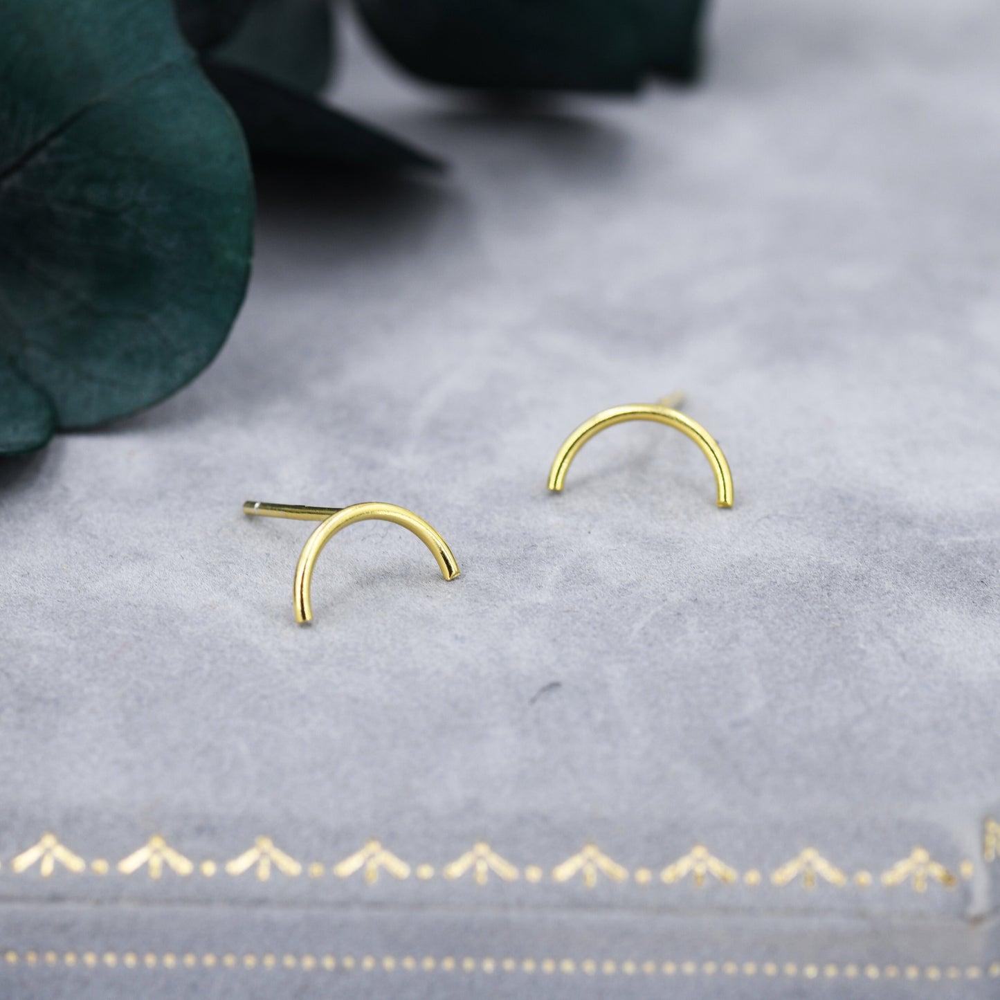 Delicate Curved Bar Stud Earrings in Sterling Silver, Gold or Silver, Simple and Minimalist, Geometric, Discreet