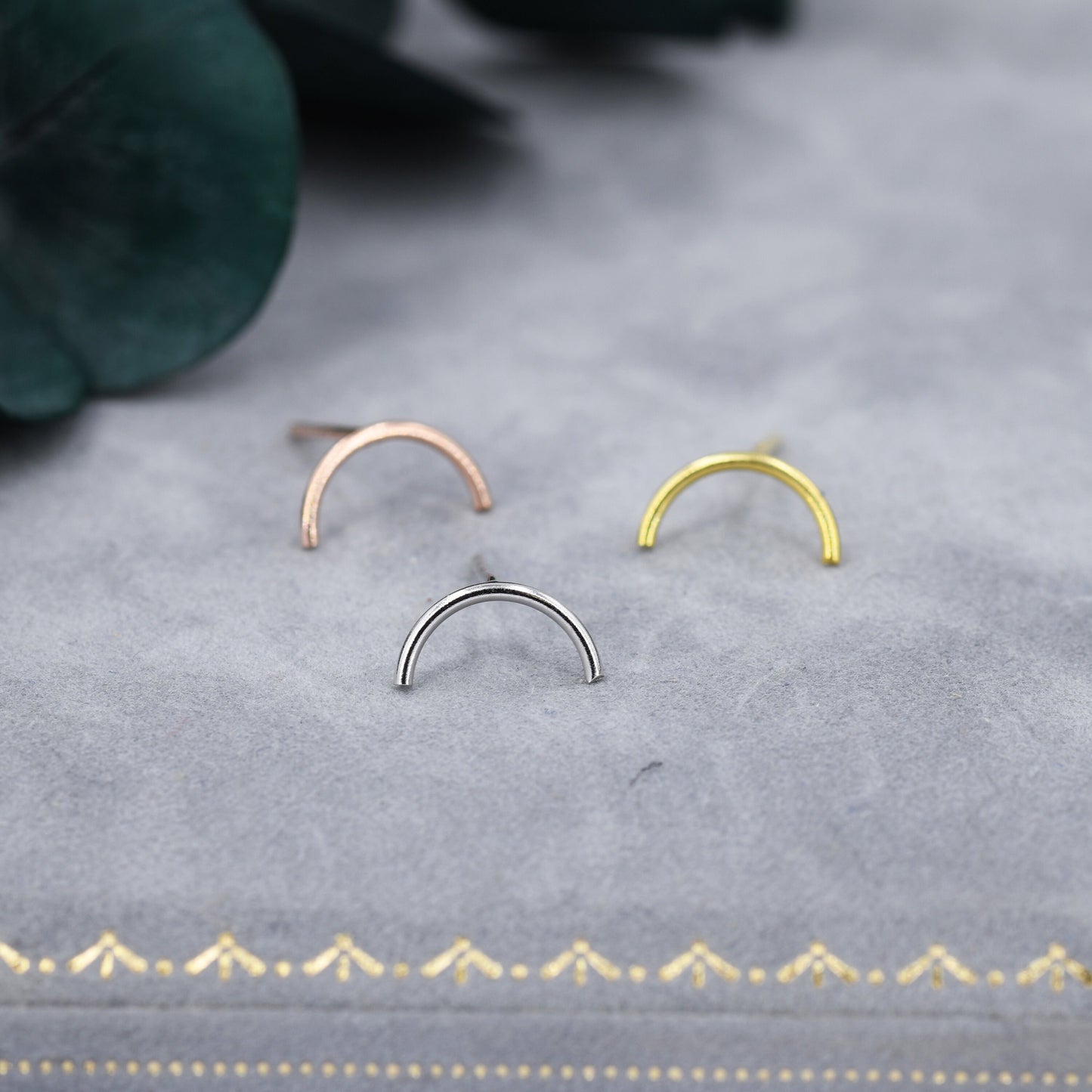 Delicate Curved Bar Stud Earrings in Sterling Silver, Gold or Silver, Simple and Minimalist, Geometric, Discreet