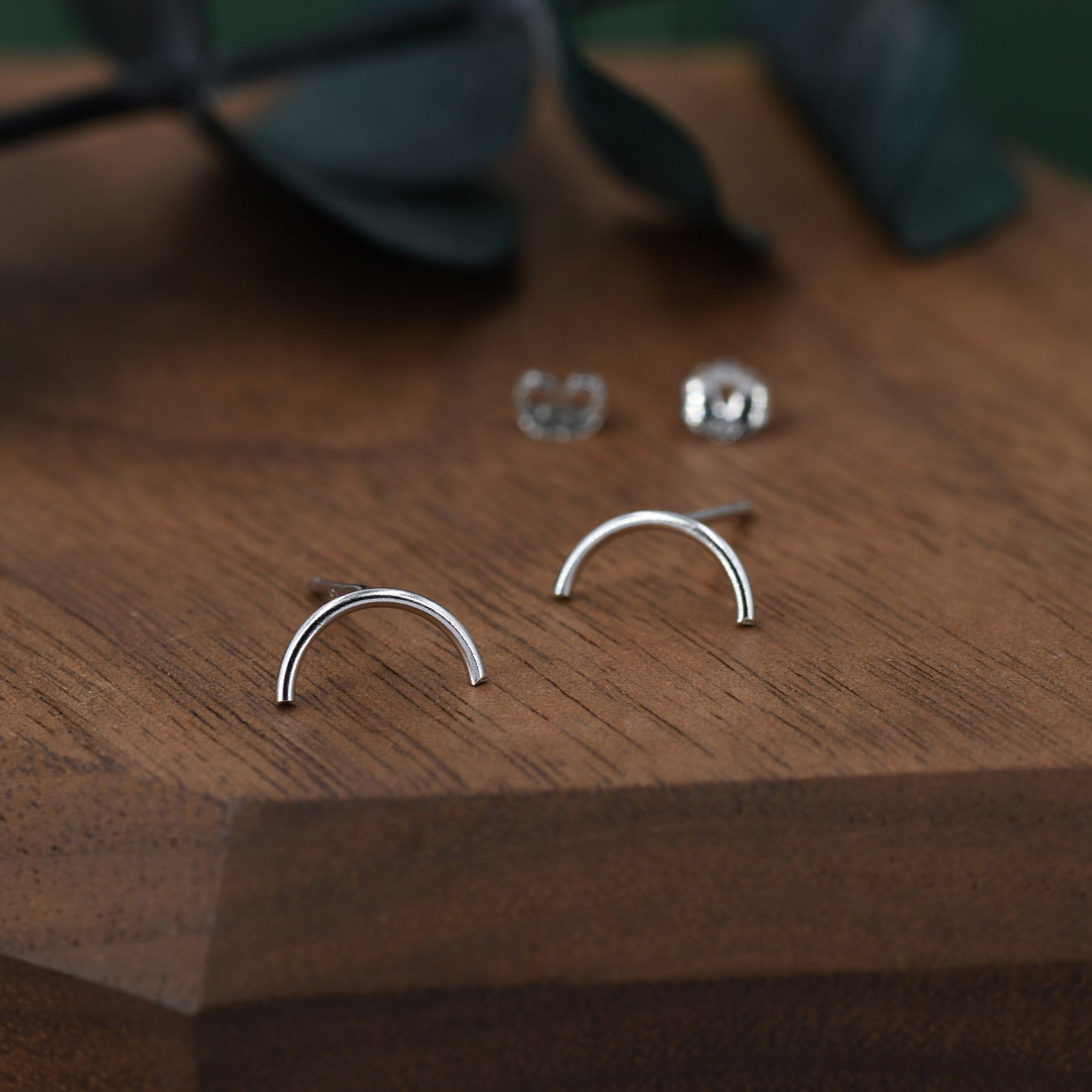 Delicate Curved Bar Stud Earrings in Sterling Silver, Gold or Silver, Simple and Minimalist, Geometric, Discreet