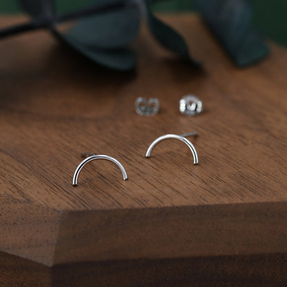 Delicate Curved Bar Stud Earrings in Sterling Silver, Gold or Silver, Simple and Minimalist, Geometric, Discreet