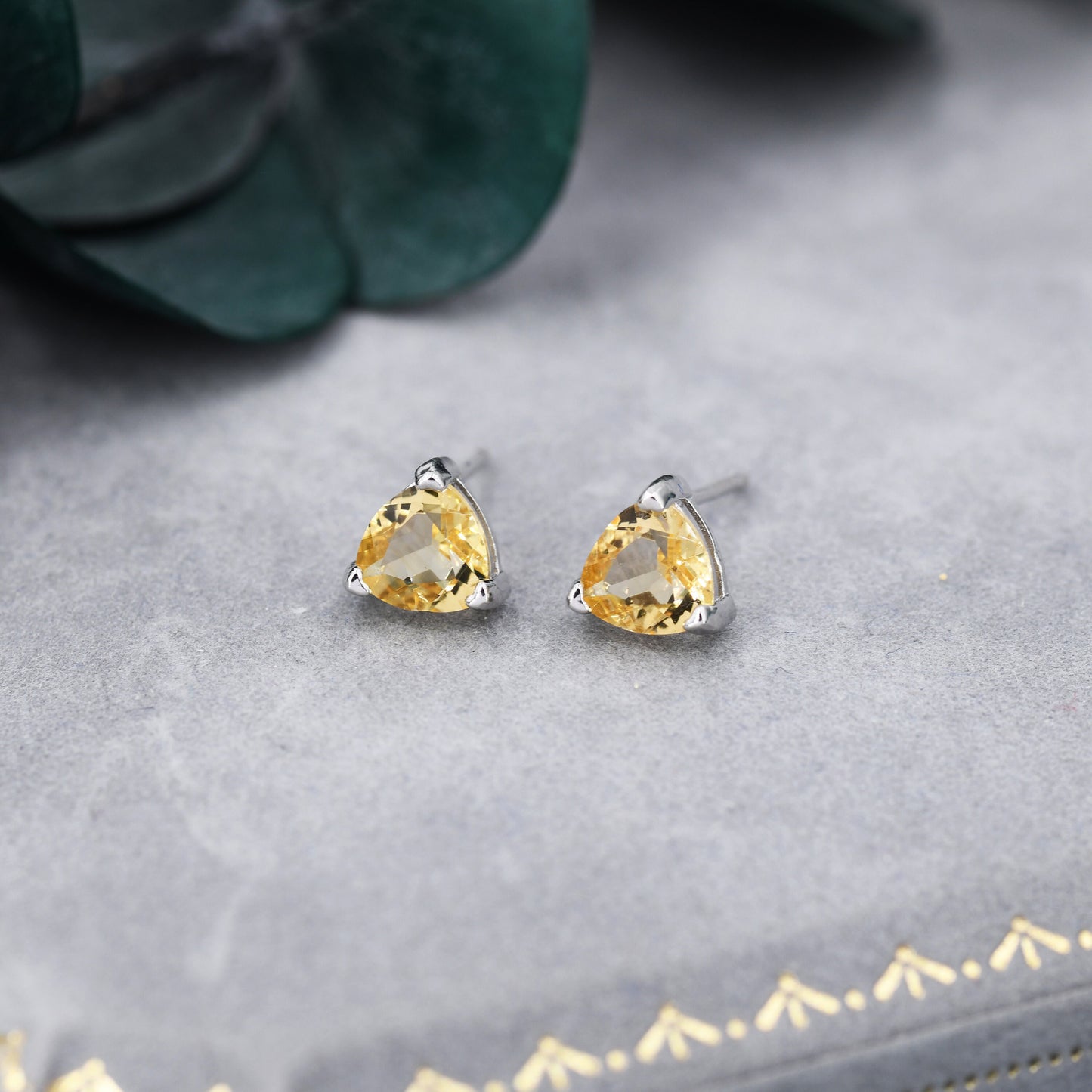 Genuine Yellow Citrine Crystal Stud Earrings in Sterling Silver