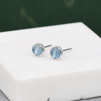 Sterling Silver Aquamarine Bezel Stud Earrings, 4mm Genuine Aquamarine Stone, Semi-precious Jewellery