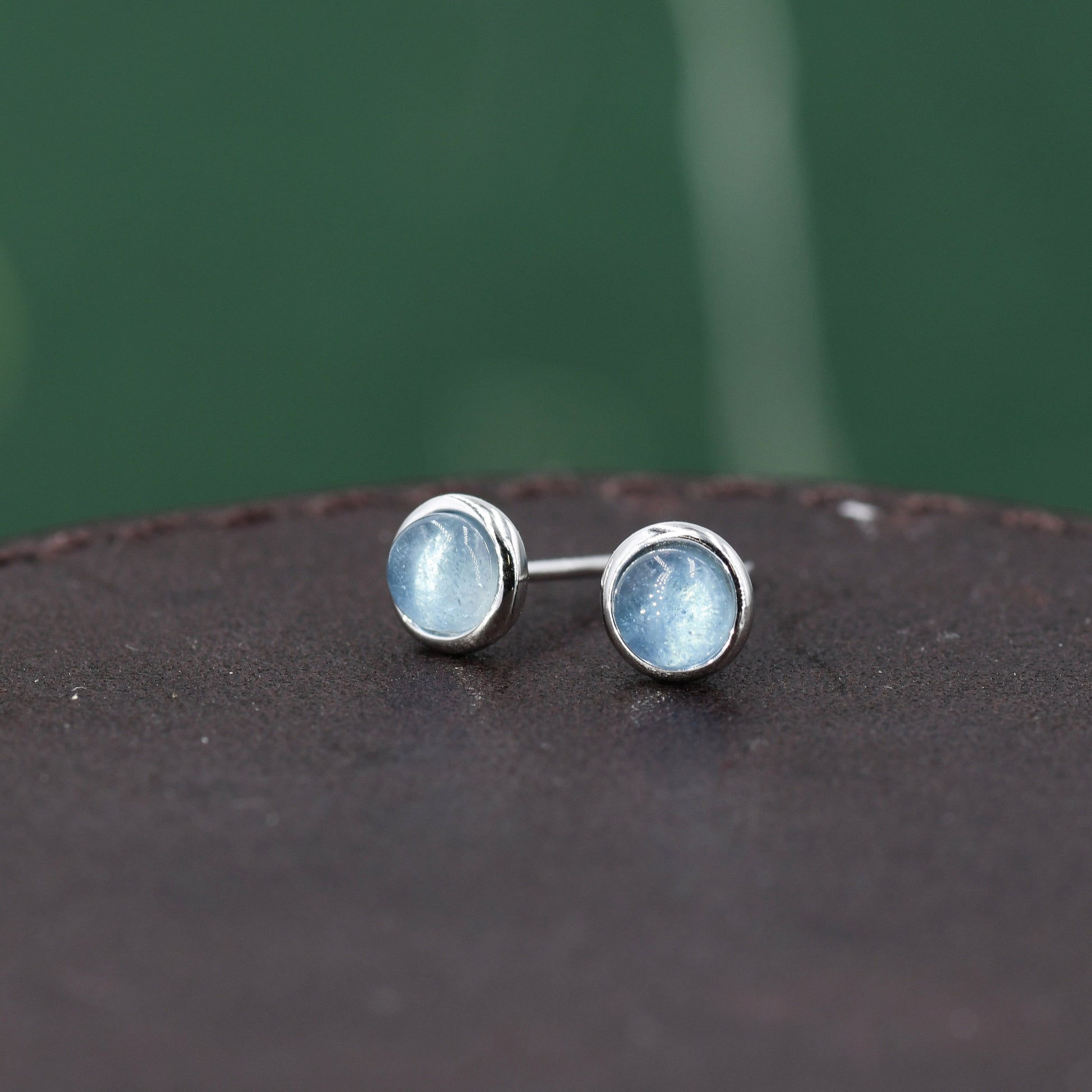 Sterling Silver Aquamarine Bezel Stud Earrings, 4mm Genuine Aquamarine Stone, Semi-precious Jewellery