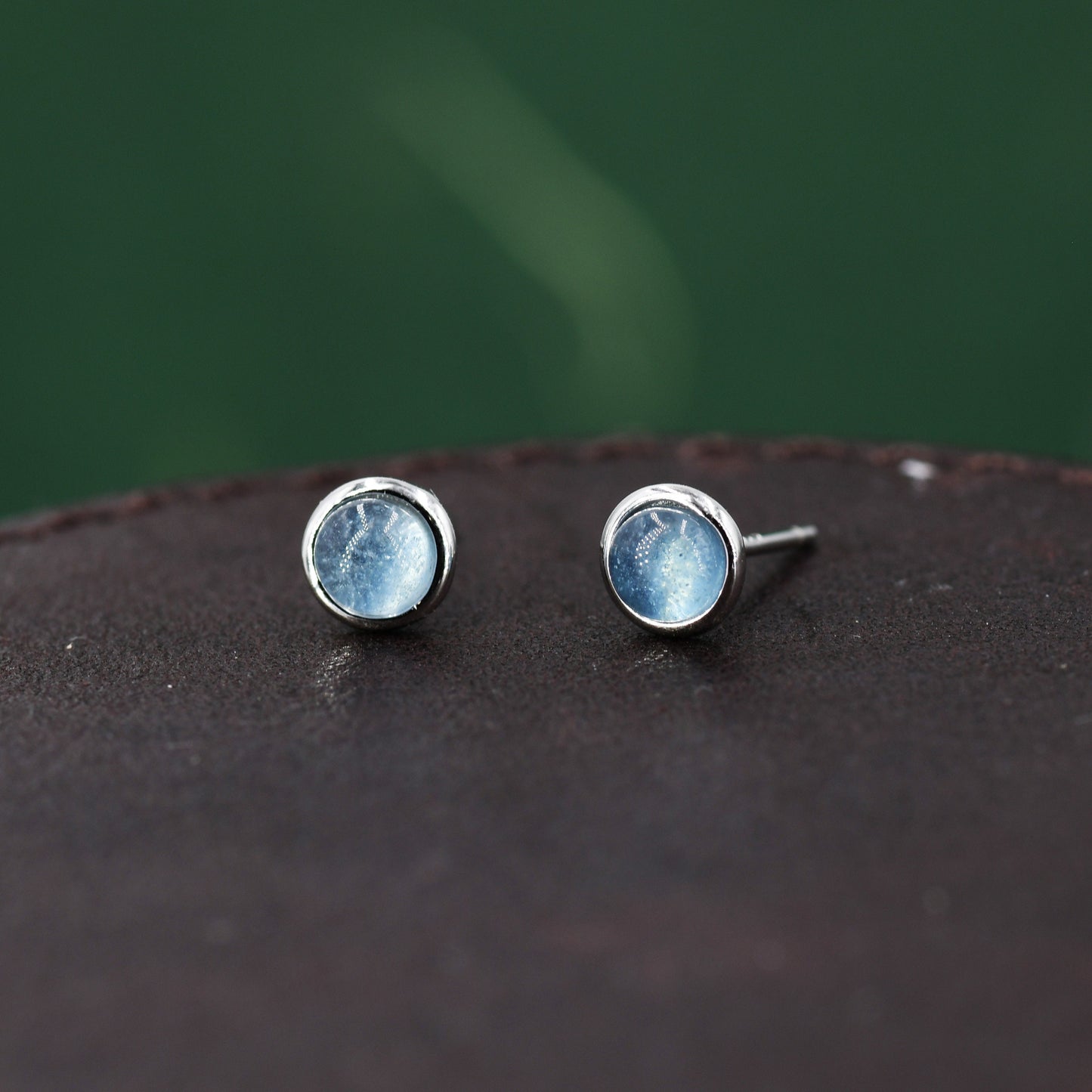 Sterling Silver Aquamarine Bezel Stud Earrings, 4mm Genuine Aquamarine Stone, Semi-precious Jewellery