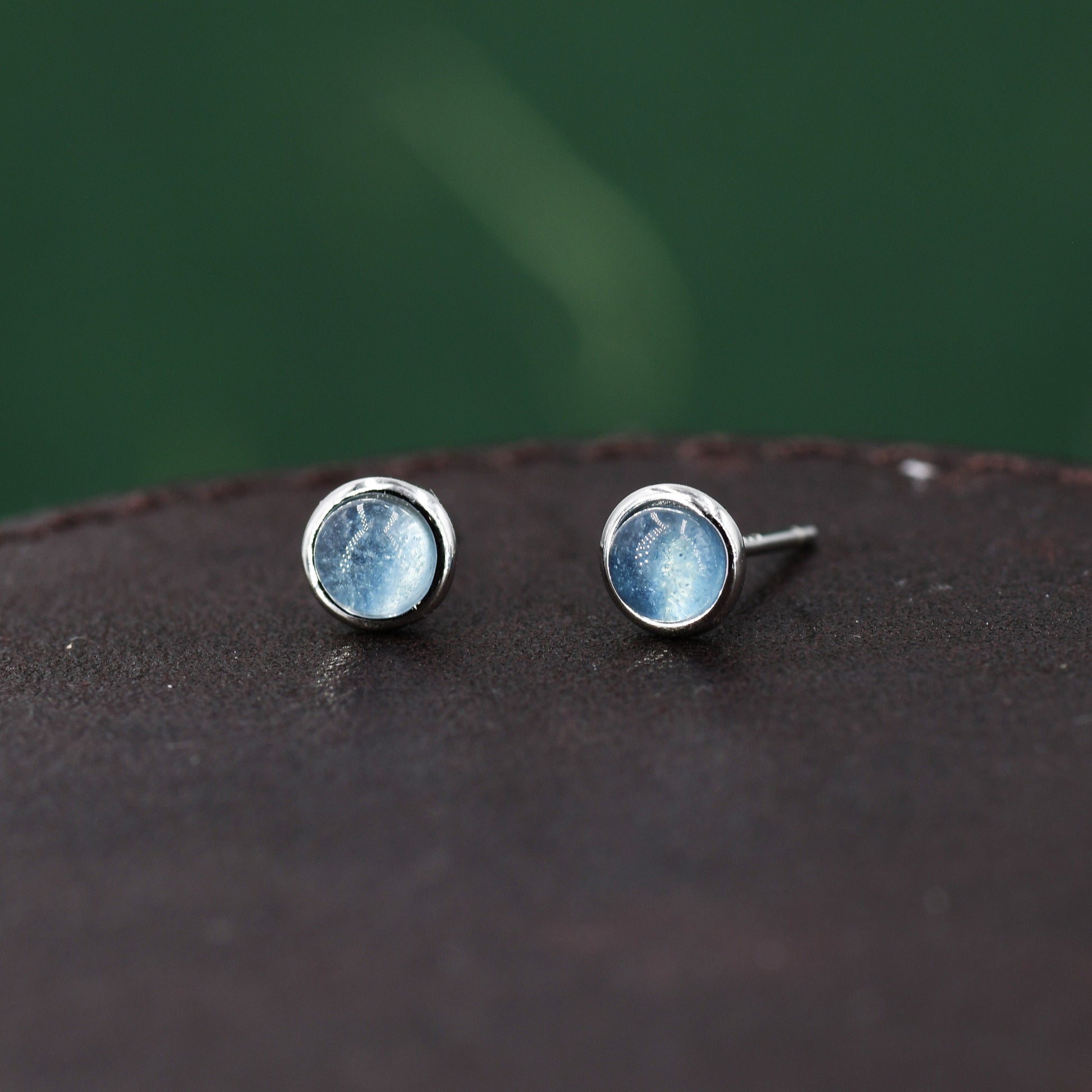 Sterling Silver Aquamarine Bezel Stud Earrings, 4mm Genuine Aquamarine Stone, Semi-precious Jewellery