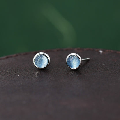 Sterling Silver Aquamarine Bezel Stud Earrings, 4mm Genuine Aquamarine Stone, Semi-precious Jewellery
