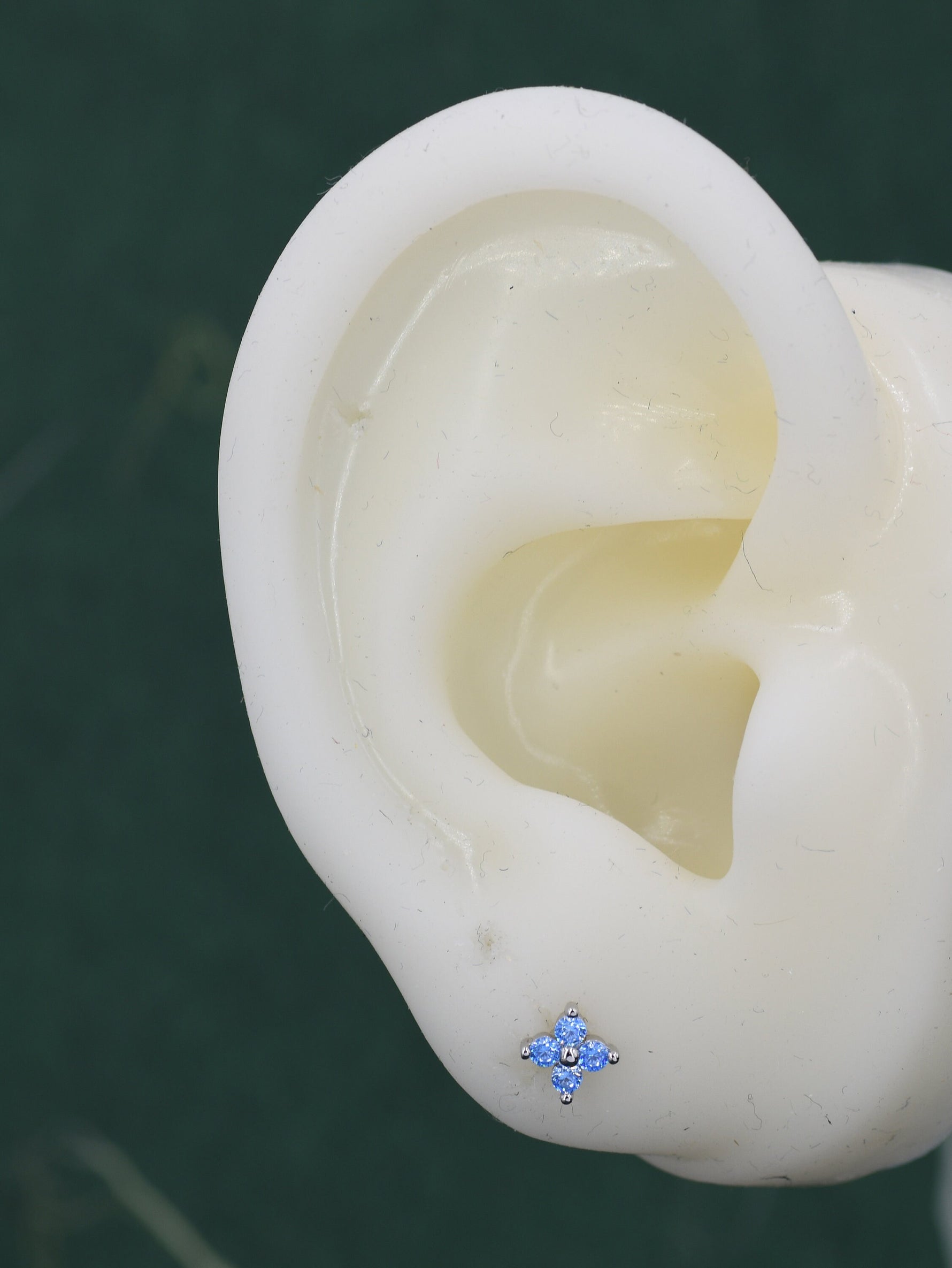 Aquamarine Blue CZ Flower Stud Earrings in Sterling Silver, Crystal Flower Earrings, Blue Hydrangea Four Crystal Stud Earrings, Four CZ