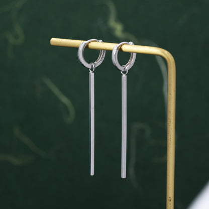 Sterling Silver Dangle Bars Huggie Hoop Earrings, 8mm Hoops with Detachable Bars, Bar Earrings, Bar Dangle Hoops, Bar Earrings