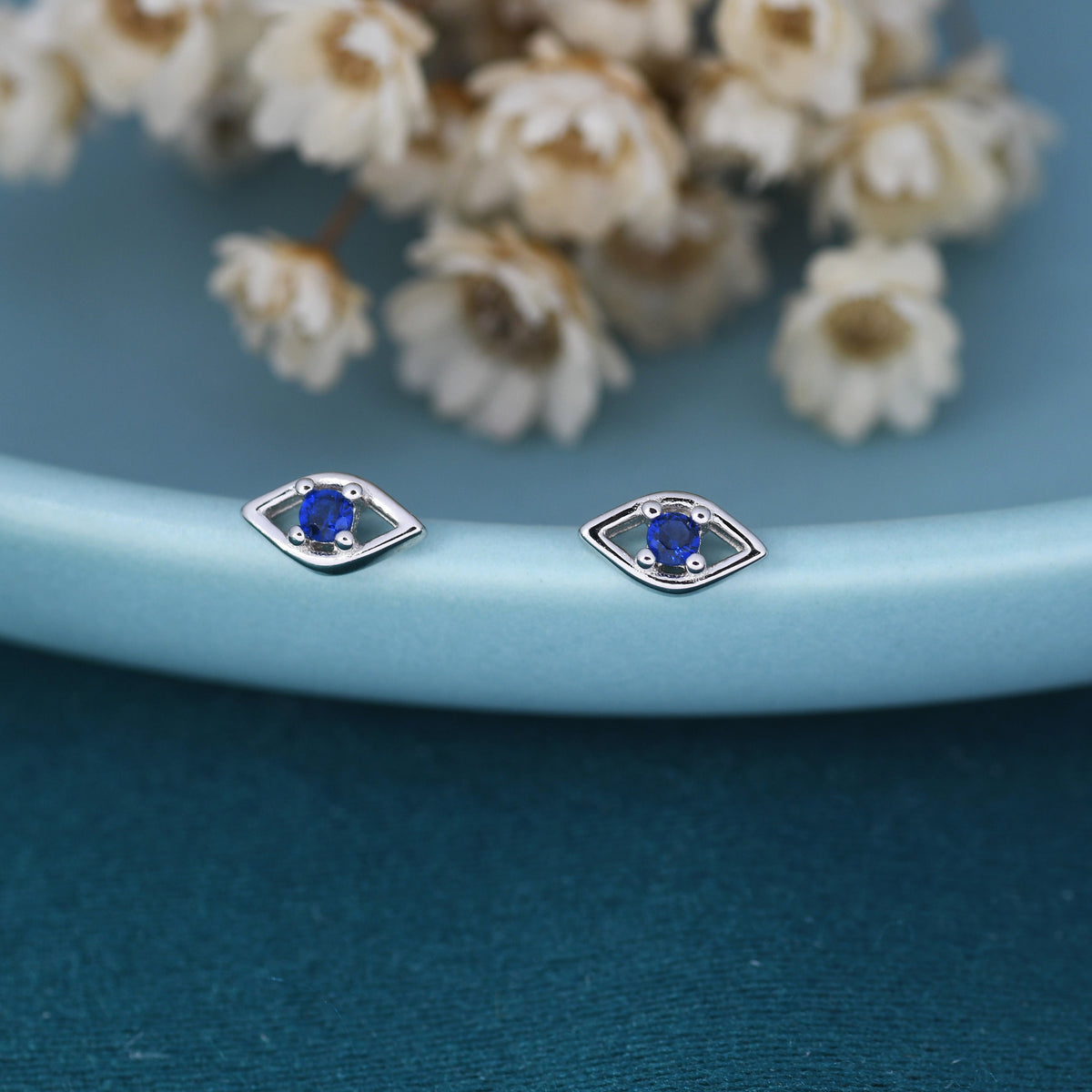Tiny Evil Eye Stud Earrings in Sterling Silver, Eye Earrings, Stacking Earrings, Silver or Gold Finish