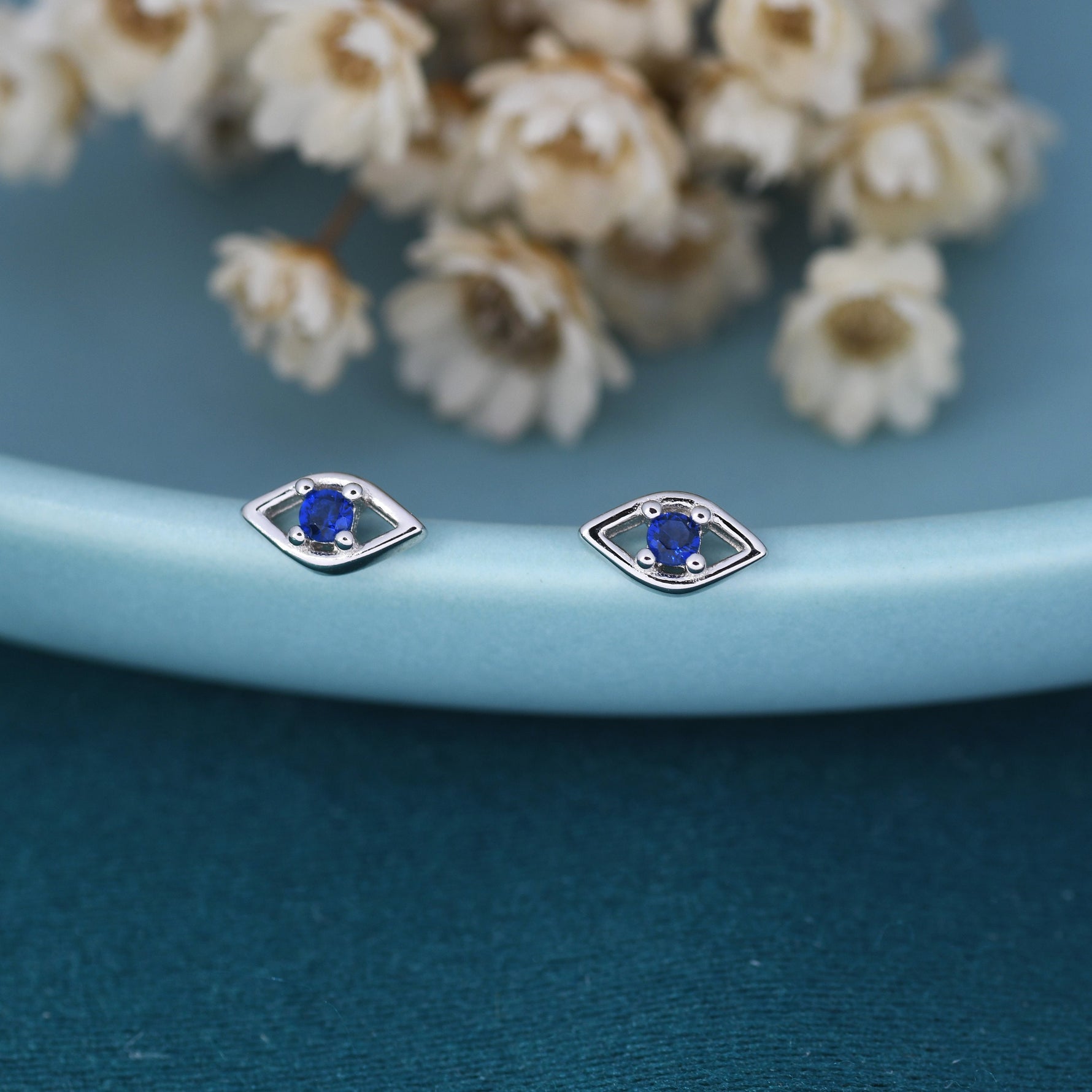 Tiny Evil Eye Stud Earrings in Sterling Silver, Eye Earrings, Stacking Earrings, Silver or Gold Finish