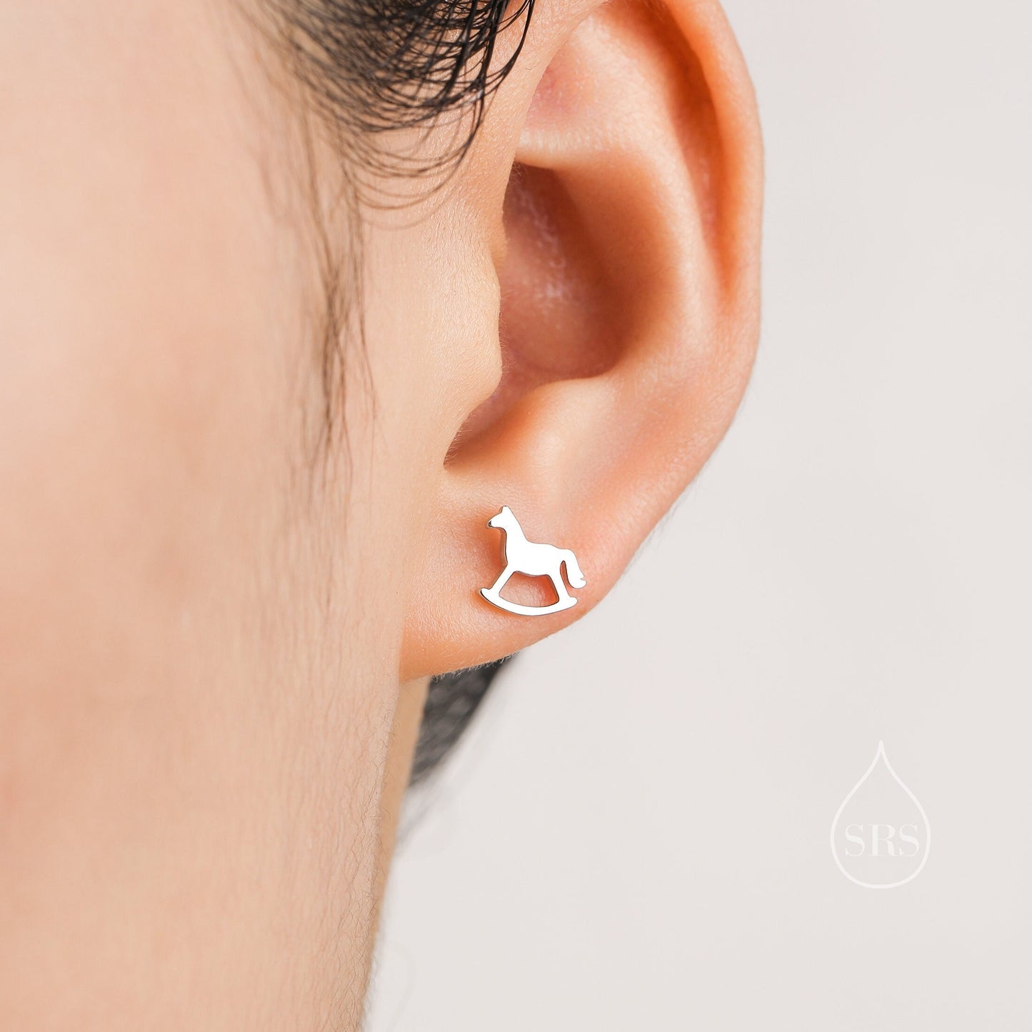 Tiny Rocking Horse Stud Earrings in Sterling Silver, Silver or Gold or Rose Gold, Sterling Silver Rocking Horse Earrings