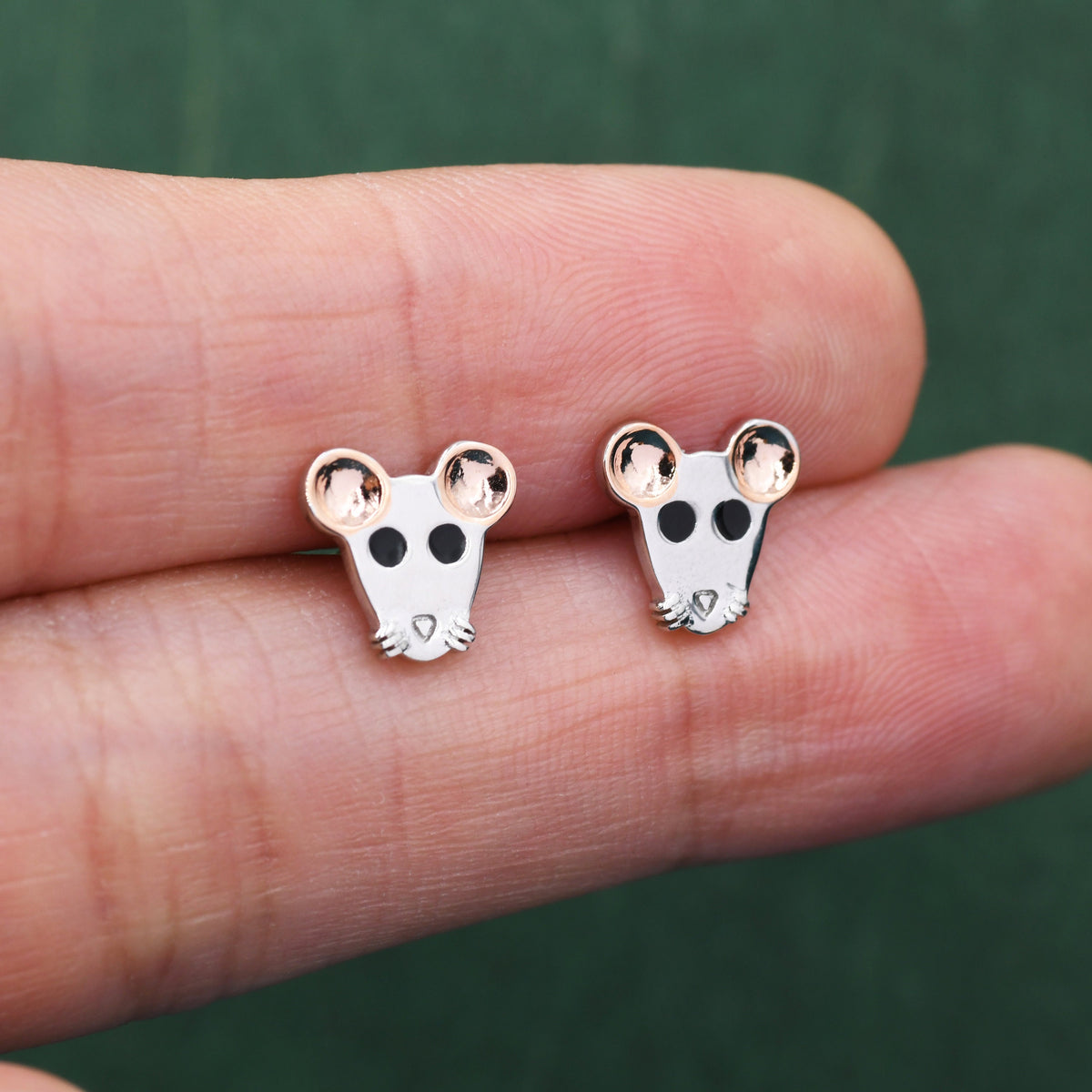 Mouse Stud Earrings in Sterling Silver, Sterling Silver Rat Earrings, Rose Gold Coated, Nature Inspired Animal Earrings