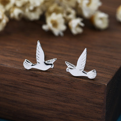 Dove Stud Earrings in Sterling Silver, Cute Dove Bird Earrings, Pigeon Earrings, Nature Inspired Animal Earrings