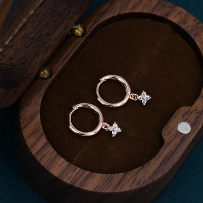 Extra Tiny Hydrangea Flower CZ Huggie Hoop Earrings in Sterling Silver, Silver or Gold or Rose Gold