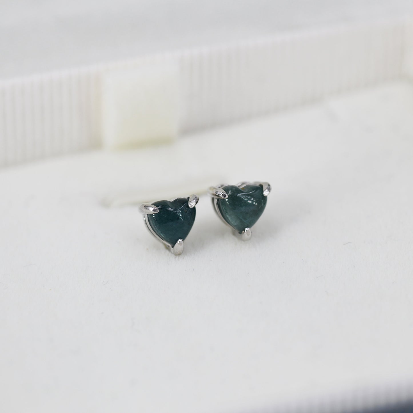 Natural Greyish Blue Tourmaline Heart Stud Earrings in Sterling Silver, 4mm or 6mm Crystal, Genuine Tourmaline Heart Stud Earrings