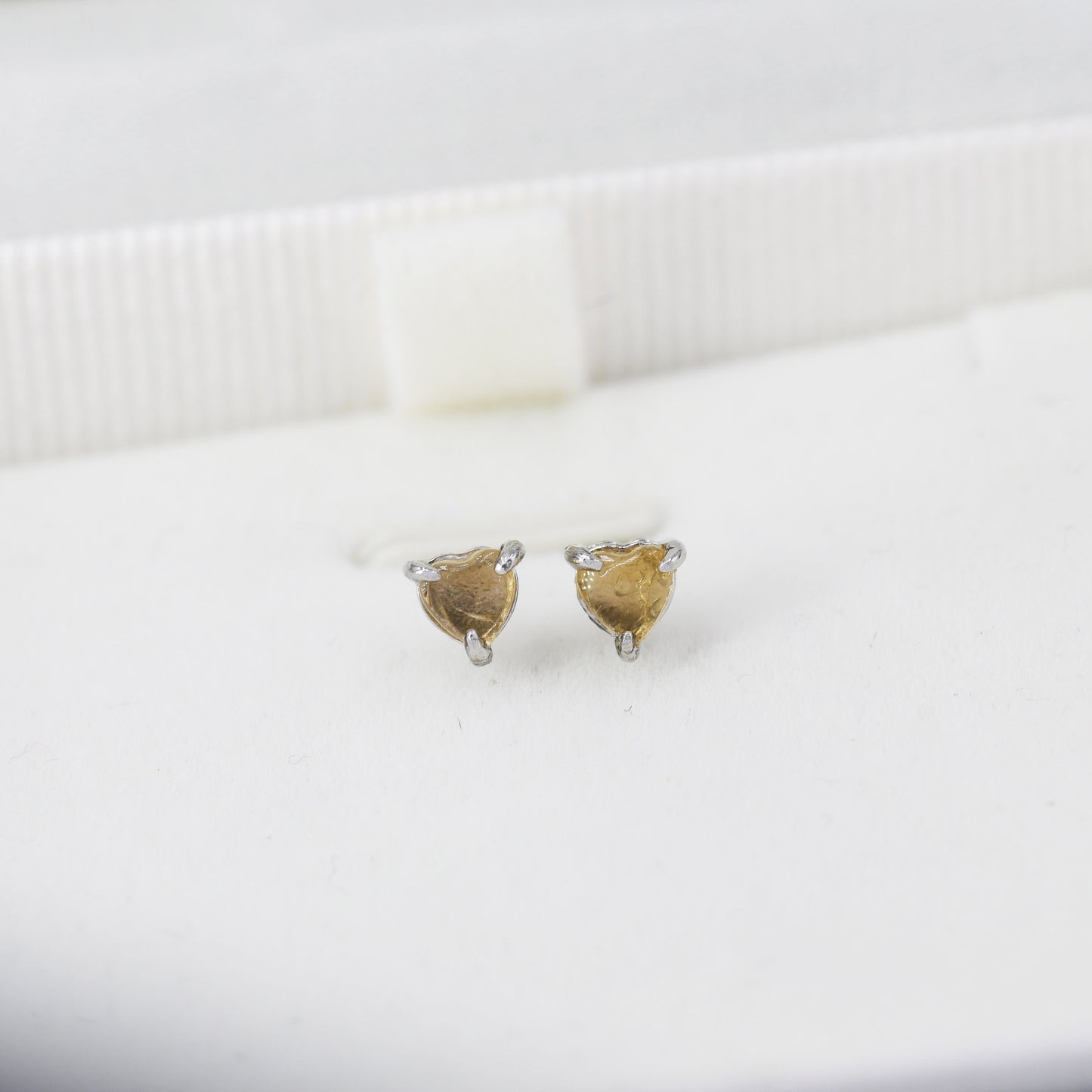 Natural Yellow Tourmaline Heart Stud Earrings in Sterling Silver, 4mm or 6mm Crystal, Genuine Tourmaline Heart Stud Earrings