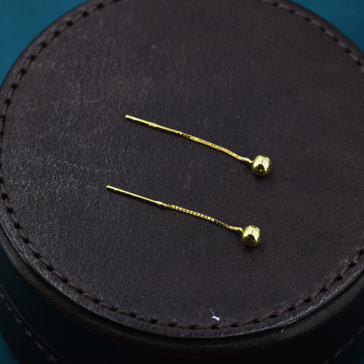 Minimalist Ball Threaders Earrings in Sterling Silver, Ball Ear Threaders with Very Short Chain
