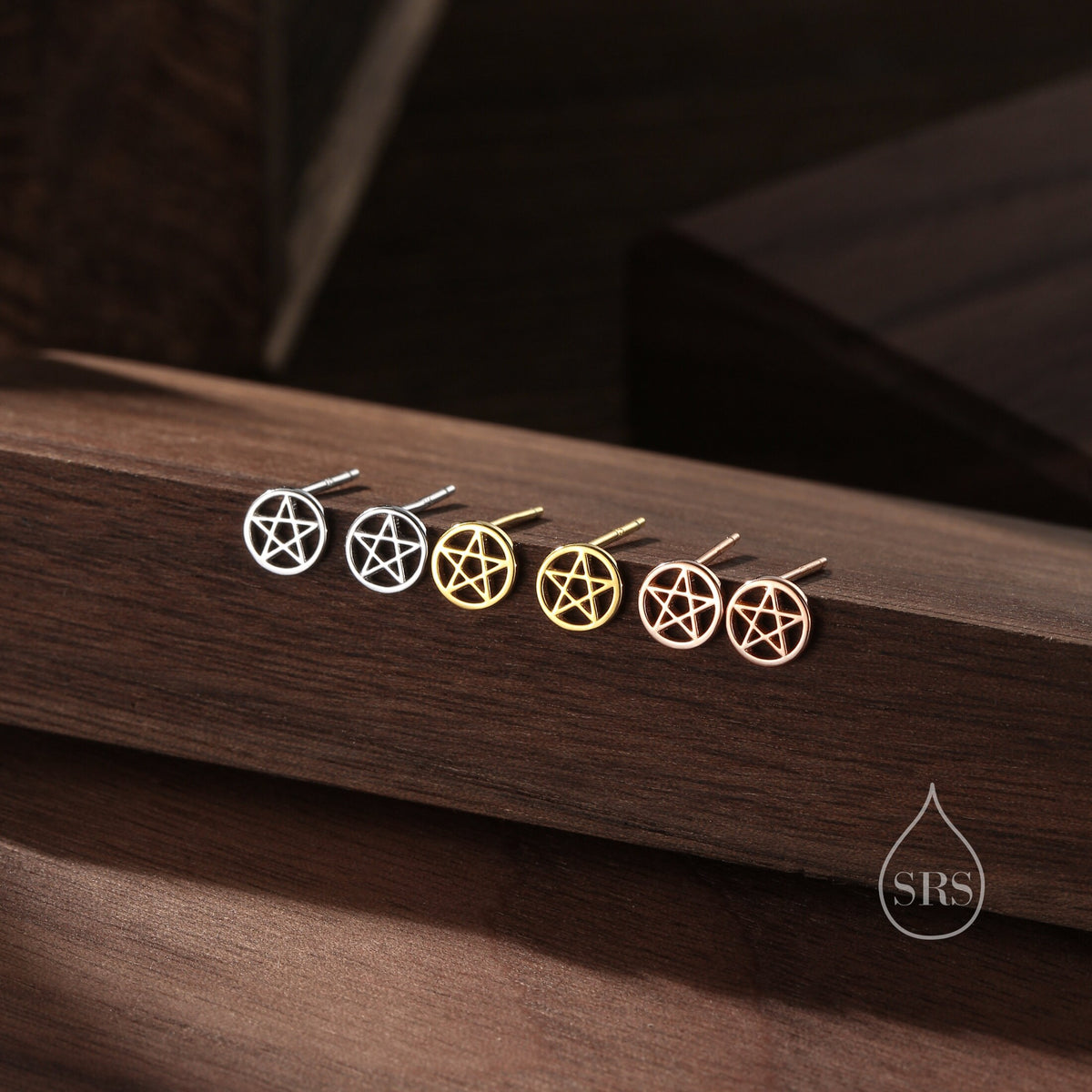Pentagram Star Stud Earrings in Sterling Silver, Silver, Gold or Rose Gold, Star Earrings