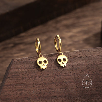 Cute Skull Huggie Hoop Earrings in Sterling Silver, Silver, Gold or Rose Gold,  Silver Skull Hoops Earrings, Skull Earrings