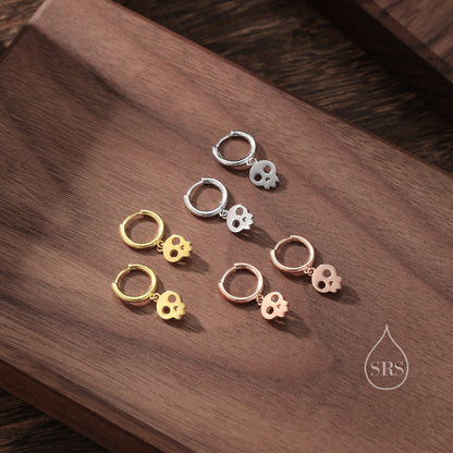 Cute Skull Huggie Hoop Earrings in Sterling Silver, Silver, Gold or Rose Gold,  Silver Skull Hoops Earrings, Skull Earrings