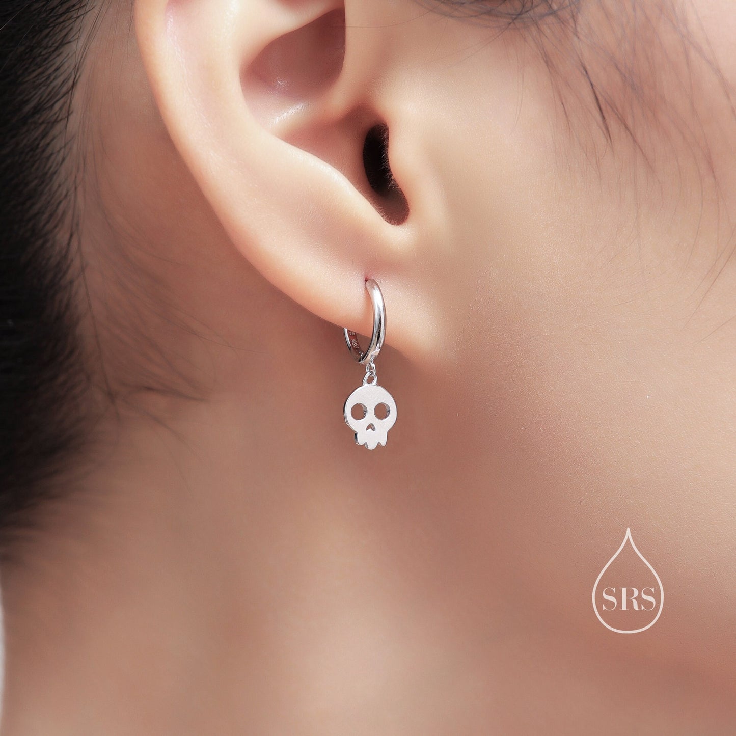 Cute Skull Huggie Hoop Earrings in Sterling Silver, Silver, Gold or Rose Gold,  Silver Skull Hoops Earrings, Skull Earrings