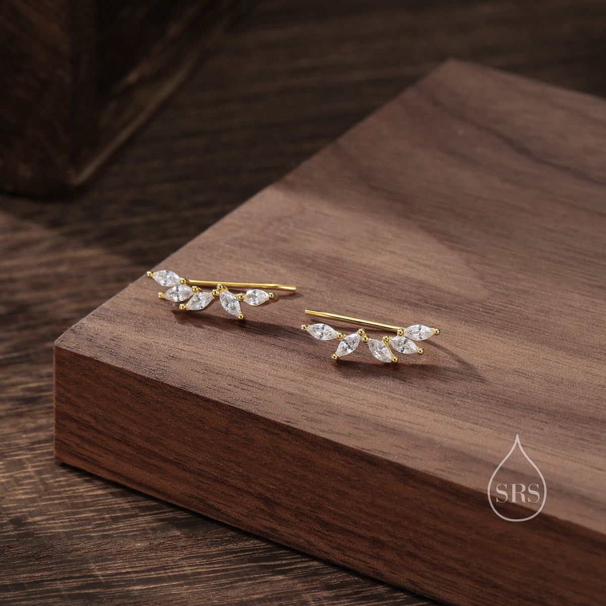 Clear CZ Cluster Crawler Earrings in Sterling Silver, Silver or Gold, CZ Marquise Ear Crawlers, CZ Cluster Earrings