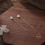 Forget Me Not Threader Earrings in Sterling Silver, Daisy Flower with Dangle Chain Earrings, Flower Chain Earrings