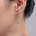 Moonstone with Chain Dangle Stud Earrings in Sterling Silver, Silver or Gold, Lab Moonstone Earrings, Minimal Dangling Moonstone Earrings