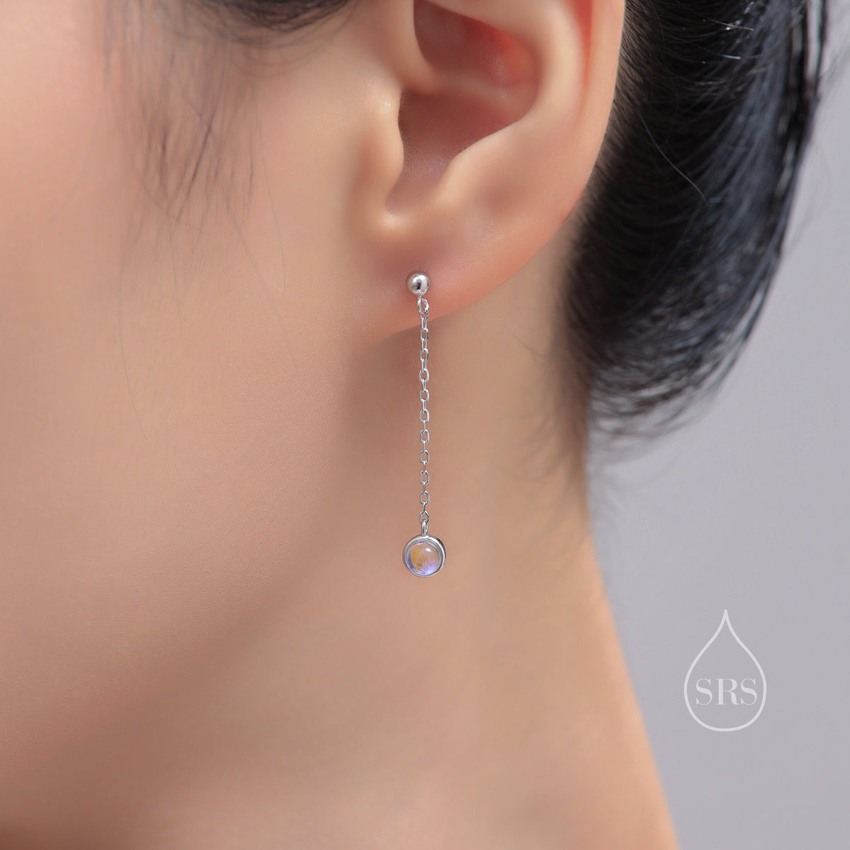 Sale! White Opal with Chain Dangle Stud Earrings in Sterling Silver, Silver or Gold, Lab Opal Earrings, Minimal Dangling Fire Opal Earrings