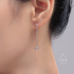 Sale! White Opal with Chain Dangle Stud Earrings in Sterling Silver, Silver or Gold, Lab Opal Earrings, Minimal Dangling Fire Opal Earrings