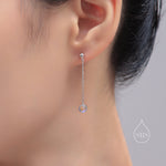 Aqua Green Opal with Chain Dangle Stud Earrings in Sterling Silver, Silver or Gold, Lab Opal Earrings, Minimal Dangling Opal Earrings
