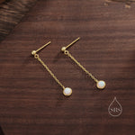Sale! White Opal with Chain Dangle Stud Earrings in Sterling Silver, Silver or Gold, Lab Opal Earrings, Minimal Dangling Fire Opal Earrings