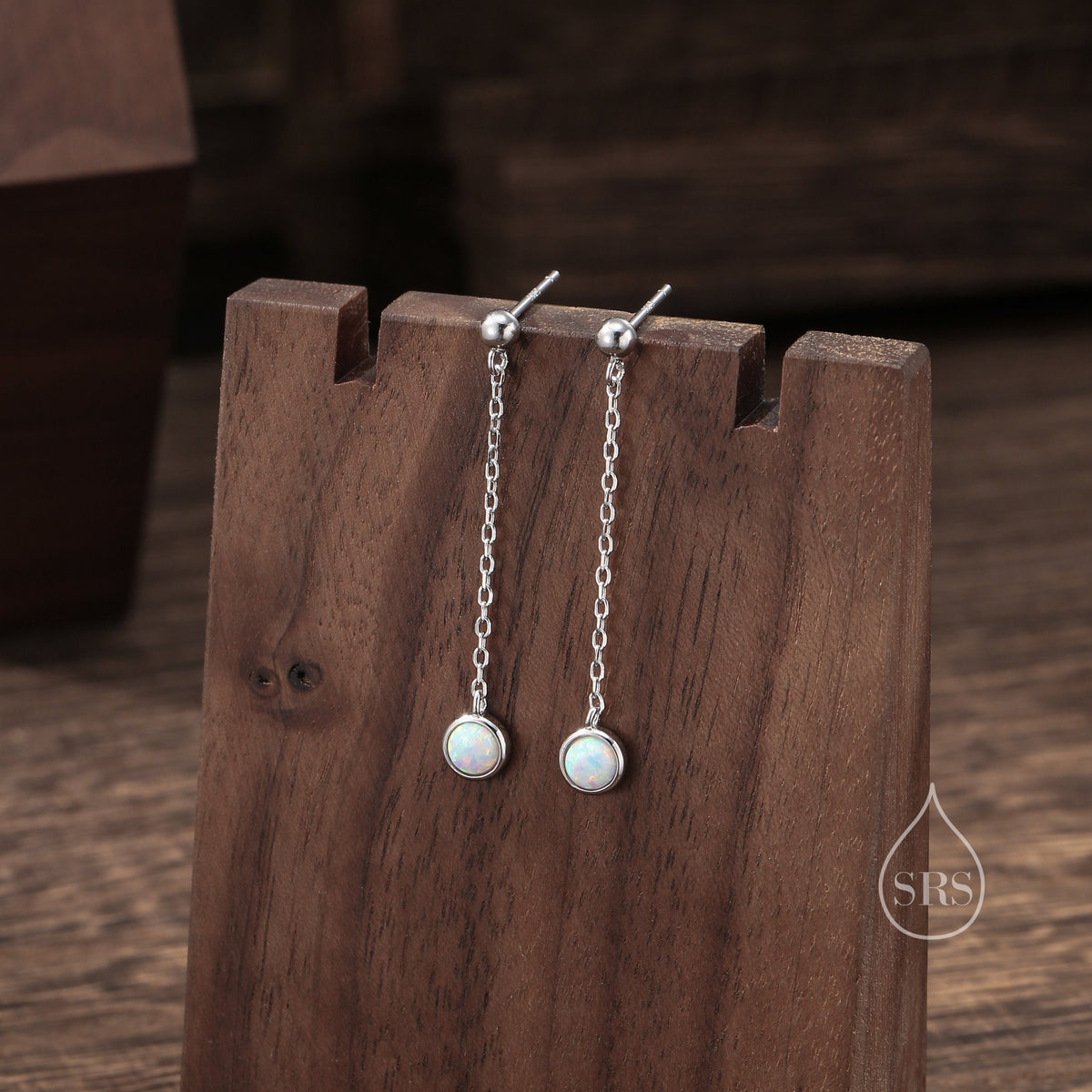 Sale! White Opal with Chain Dangle Stud Earrings in Sterling Silver, Silver or Gold, Lab Opal Earrings, Minimal Dangling Fire Opal Earrings