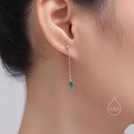 Black Droplet CZ with Chain Dangle Stud Earrings in Sterling Silver, Silver or Gold, Black CZ Pear Drop Earrings