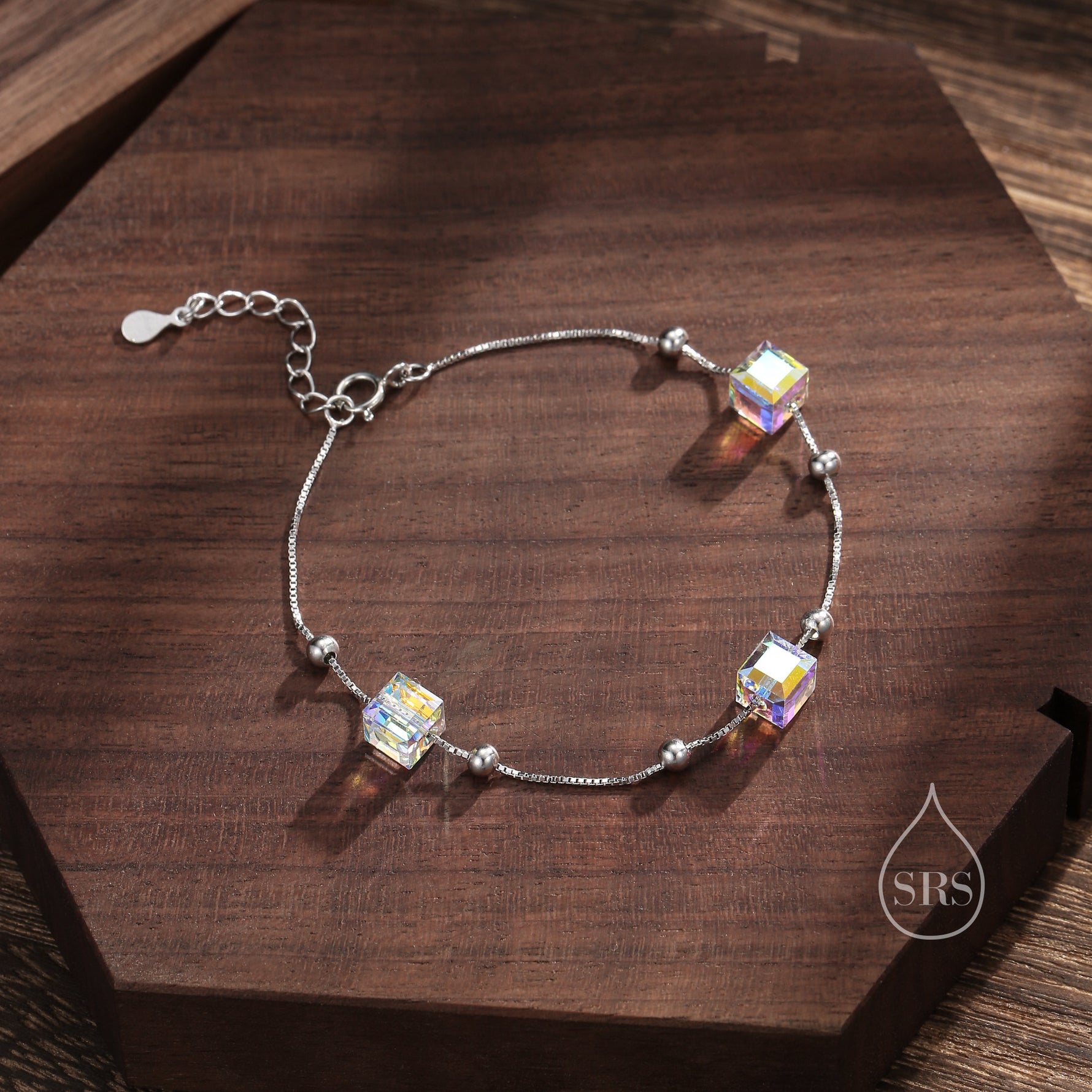 Aurora Borealis Crystal Cube Station Bracelet