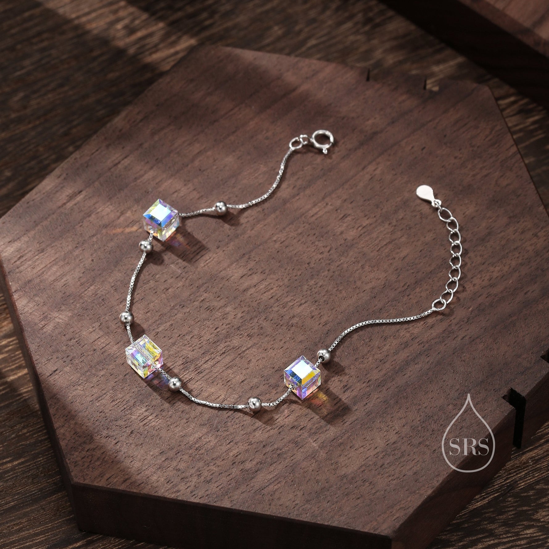 Aurora Borealis Crystal Cube Station Bracelet