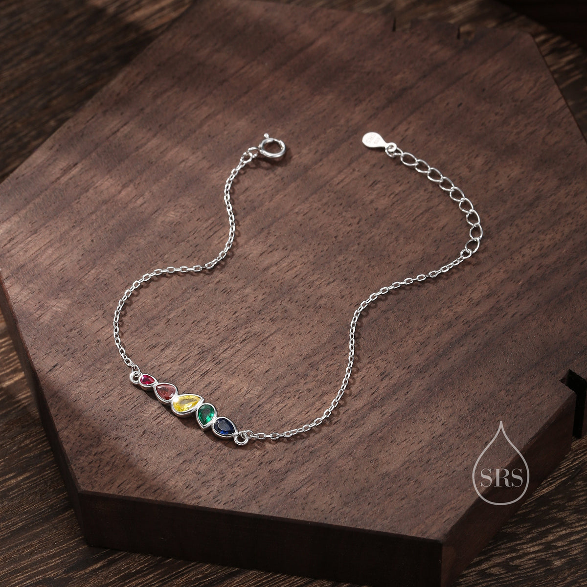 Rainbow Pear Cut CZ Cluster Charm Bracelet