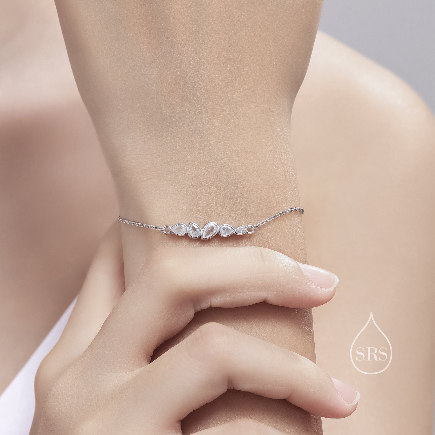 Pear Cut CZ Cluster Charm Bracelet