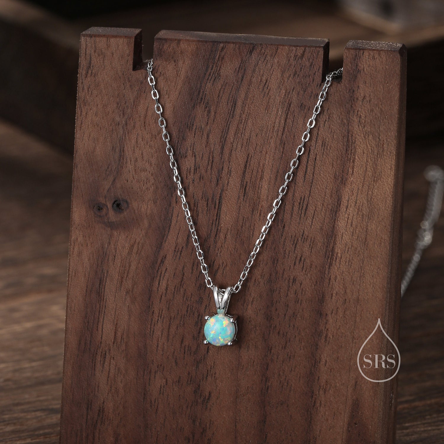 Tiny Aqua Green Opal Pendant Necklace in Sterling Silver, 5mm Lab Opal Necklace, Single Opal Necklace, Fire Opal Necklace